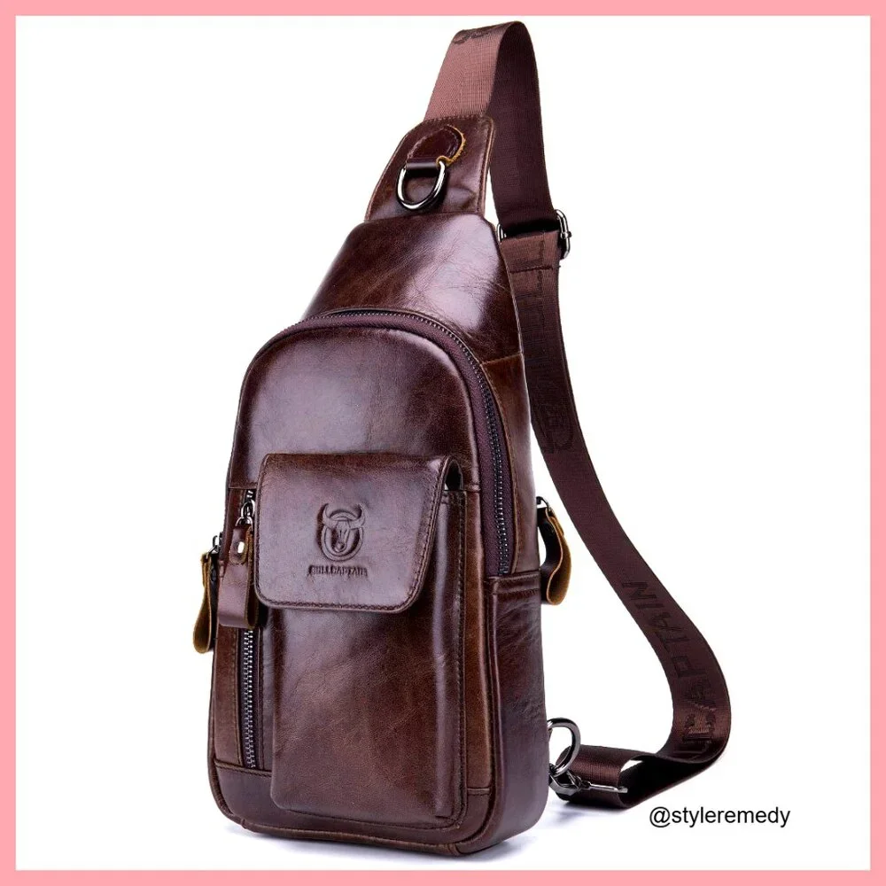 Genuine Leather Crossbody Bag Sling Backpack for Travel Hiking